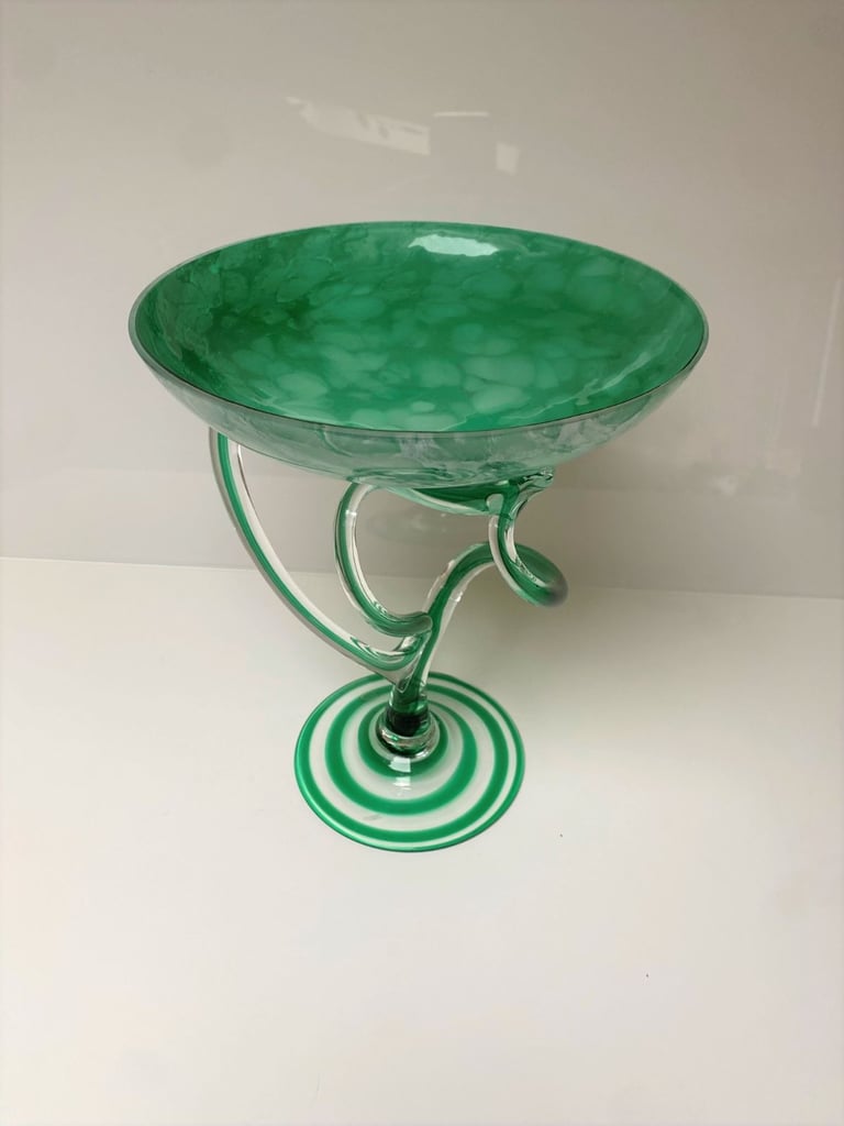 A Very Beautiful Art Glass Jellyfish Pedestal Bowl, Krosno, Poland.