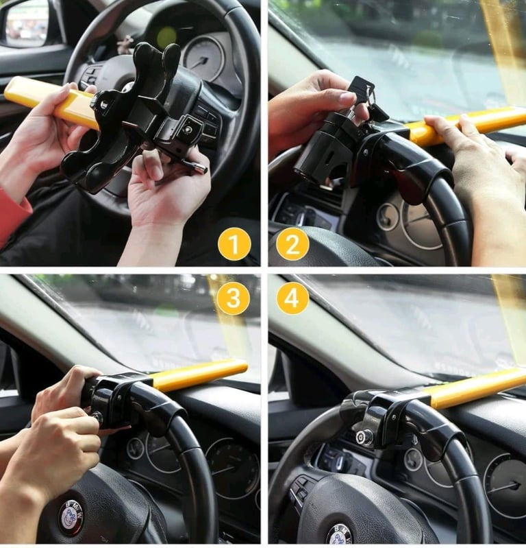 Vehicle steering wheel lock, anti theft, heavy duty