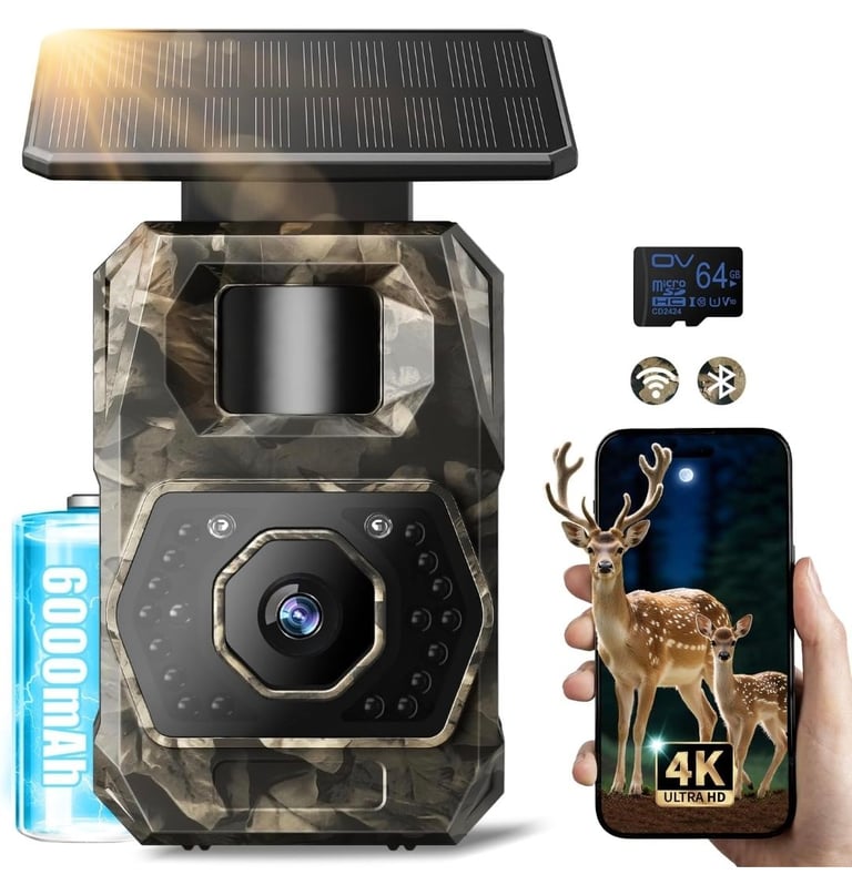 image for New WiFi Solar Trail Camera 4K 60MP 64GB with Night Vision (RRP:£79.99)