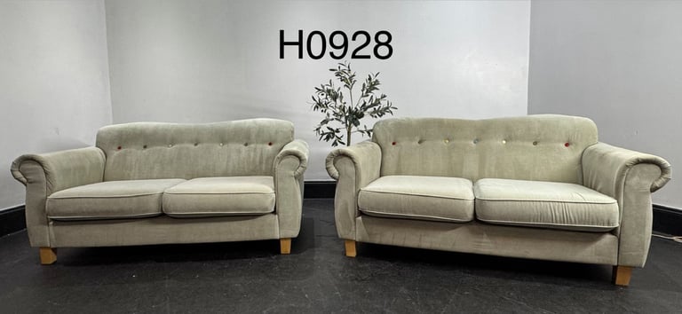 SCS Grey Fabric with Multi Coloured Button Detail Pair of 2 Seater Sofas £250 Free Local Delivery