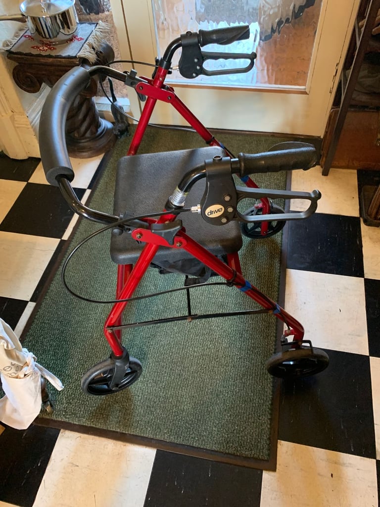 FREE: Dark red outdoor walking aid, 4 wheels