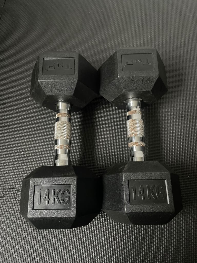 image for Hex Dumbbells cast iron rubber encased hand weights gym (varying weights)