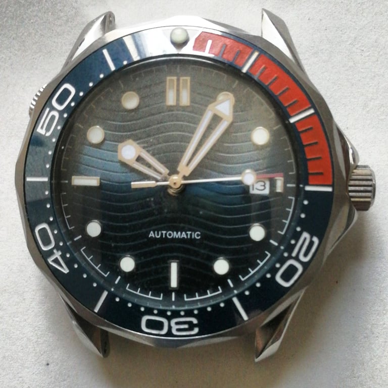 image for Bliger automatic watch blue face red blue bezel new NO STRAP 