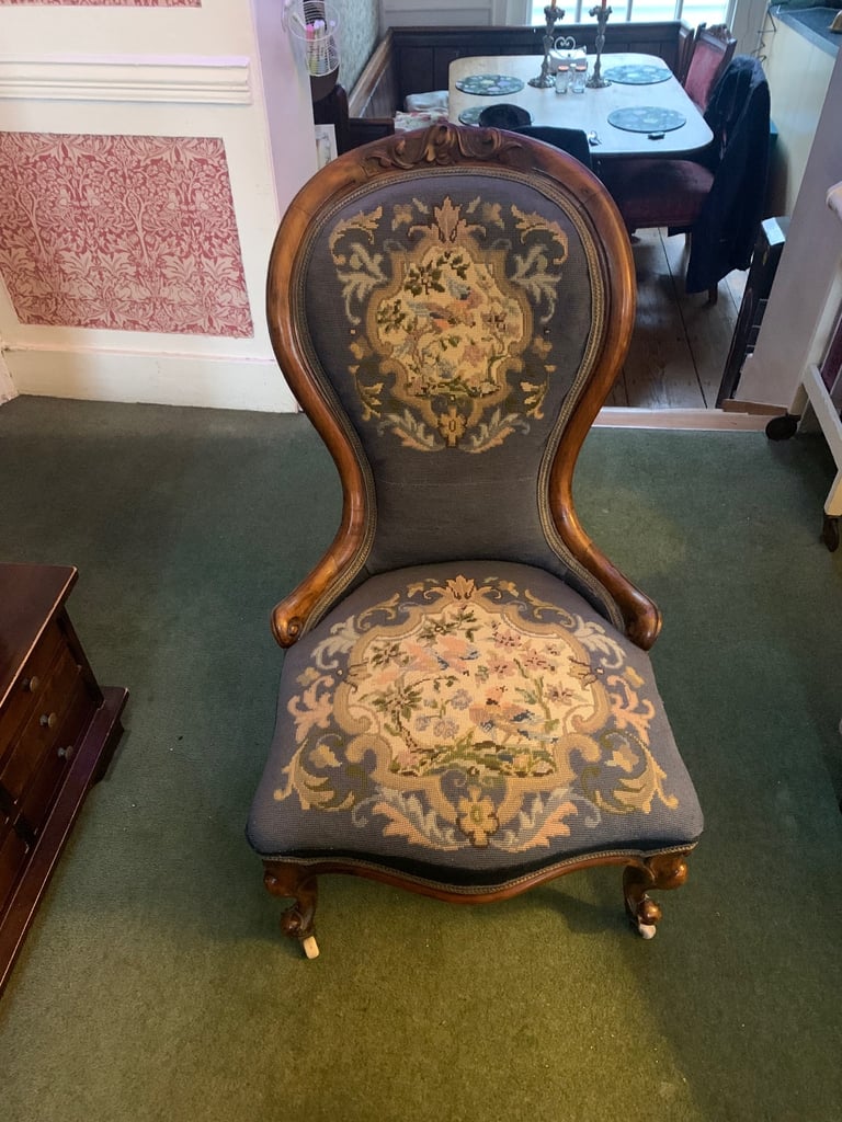 image for Victorian nursing chair with embroidered upholstery 