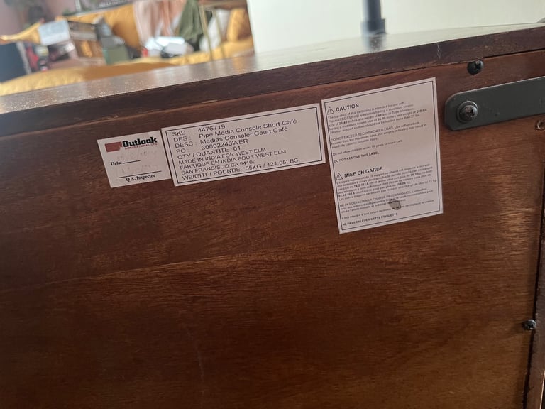 West Elm industrial pipe and wood TV media unit 