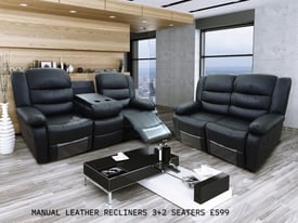 SELECTION OF LEATHER FABRIC ROMA RECLINER SOFA 