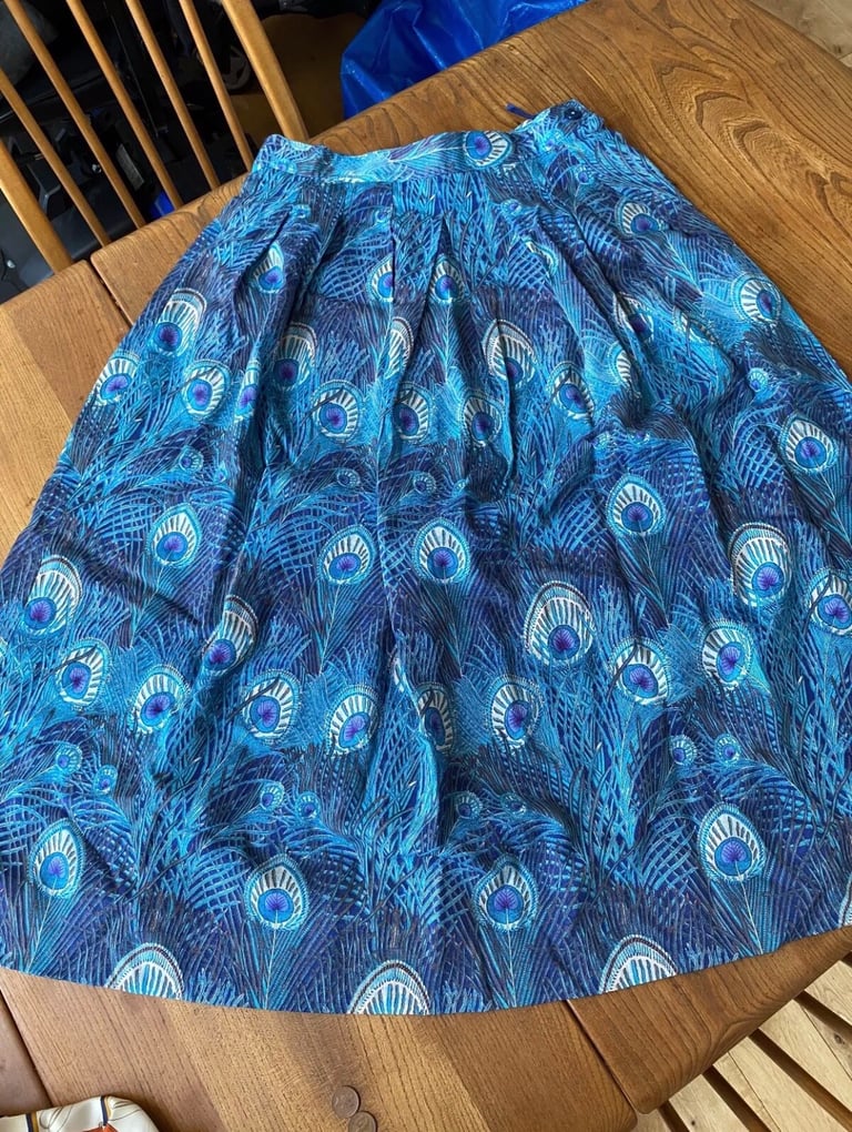 Vintage LIBERTY Hera Ventura skirt Peacock Feather fabric lampshade