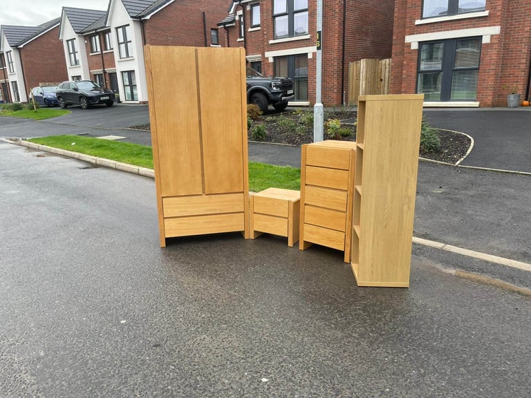 Bedroom suite Modern combination wardrobe £139  5 drawers chest of drawers £75 Bedside locker £20