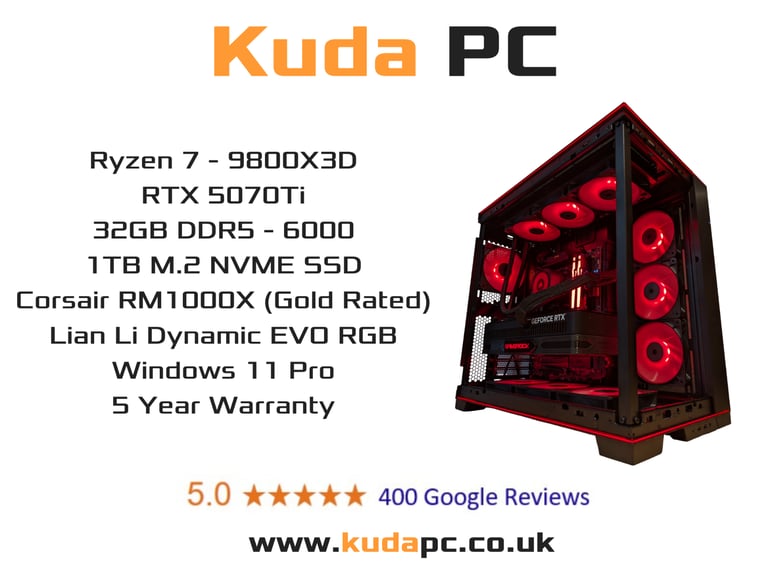 GAMING PC - Ryzen 7 9800X3D - RTX 5070Ti - 32GB RAM - 1TB SSD - 5 YEAR WARRANTY - KUDA PC