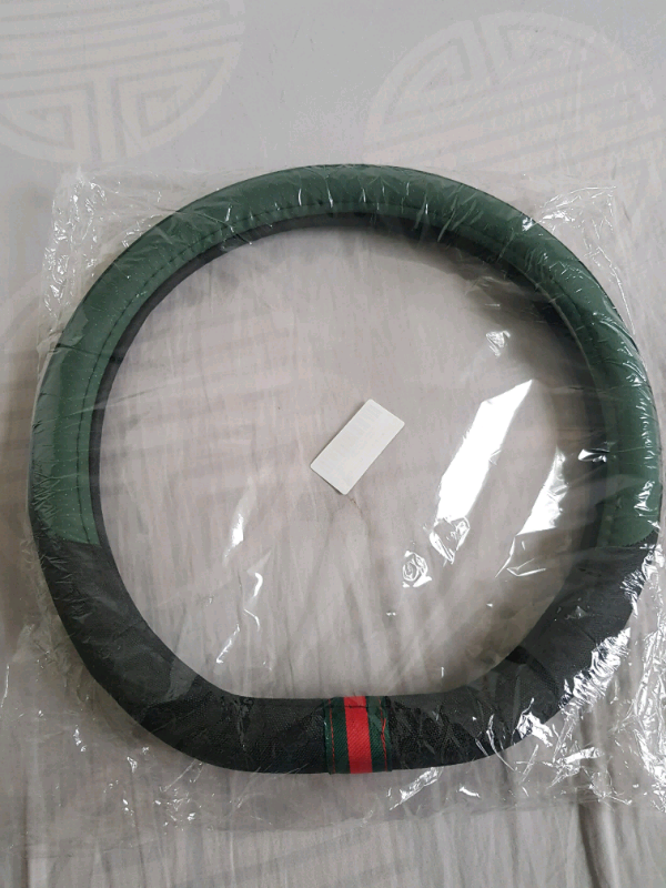 Gucci (Black/Green) Designer Steering wheel cover Universal 