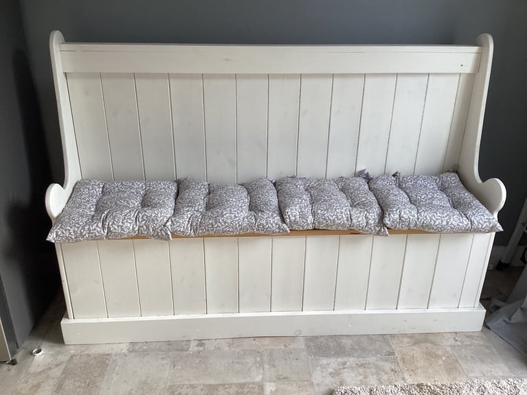 image for Solid pine monks bench with storage and cushions 