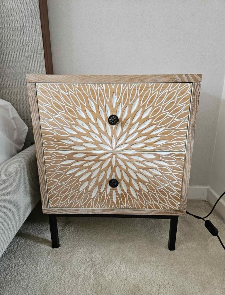 Wooden carved bedside table/cabinet 