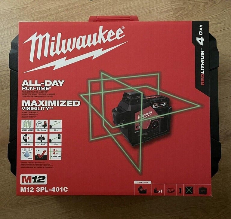 Milwaukee M123PL-401C M12v Green 360° 3 Plane Green Laser Line Level K