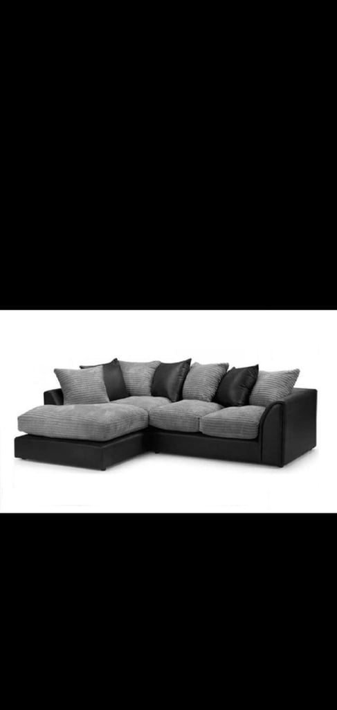 Brand New Dylan Jumbo Cord Fabric L-Shape Corner in Black/Grey  Colour SAME/NEXT DAY DELIVERY