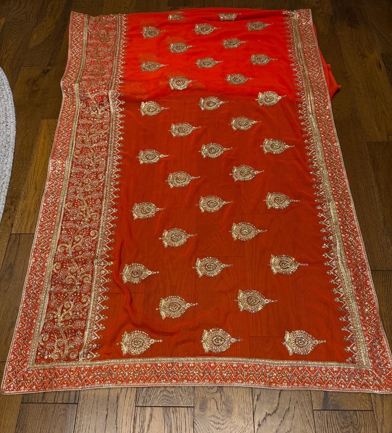 image for Stunning Orange & Gold Saree (Top size 10-12)