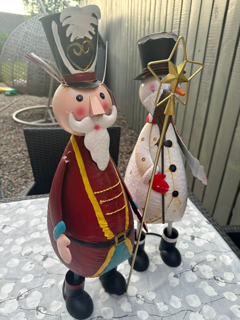 Santa and snowman Christmas metal indoor outdoor statues 
