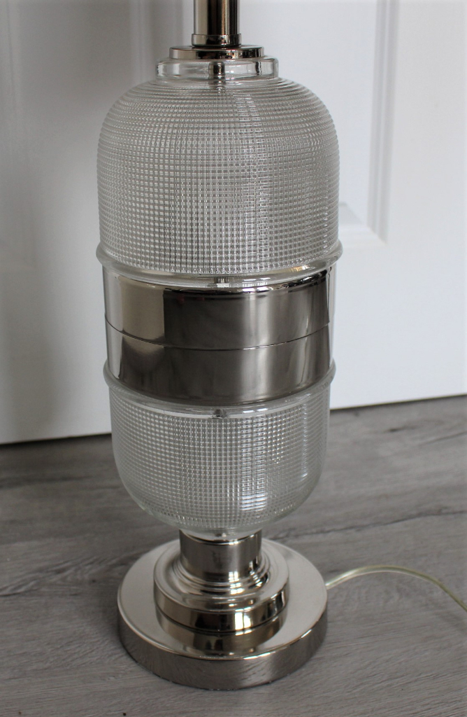 RV Astley Malin Nickel Glass Lamp Base Blue Shade Large Table Light Luxury