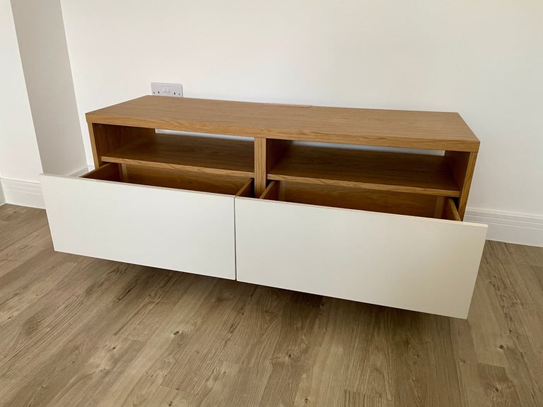 IKEA 2x Besta TV Bench/Stand/Cabinet with Drawers - Oak & White