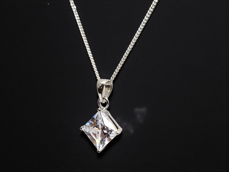 Sterling 925 Silver Drop CZ Pendant & Chain