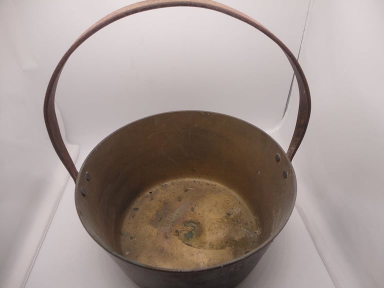 image for Antique brass berry jam pan 28 cms wide, 34 cms high including handle