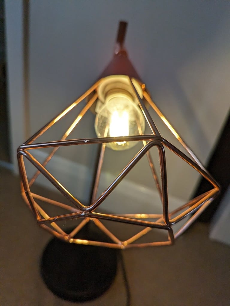 image for Copper Industrial Cage Table lamp in excellent condition with vintage filament bulb