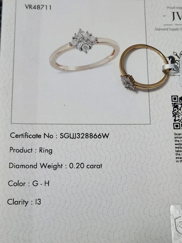 9ct Gold Certified Natural Diamond Ring Size Q Brand new 