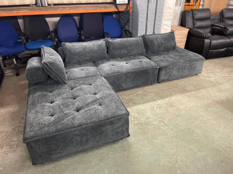 Quatropi Modular 3 Seater Small Modern Sofa Set Mid Grey Fabric