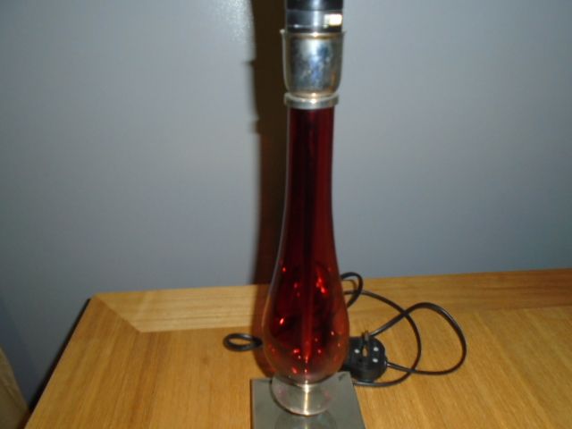 Vintage Ruby Coloured Glass & Metal Table Lamp