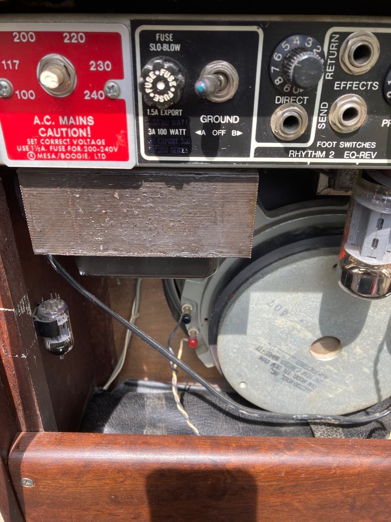 Mesa Boogie Mark III Purple Stripe with wheeled flight case