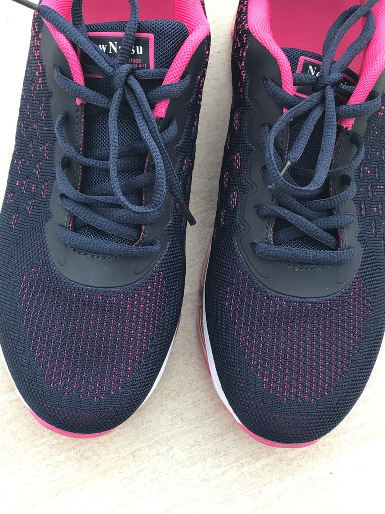 LADIES NAVY AND PINK LACE UP TRAINERS - SIZE 8 - WORN ONCE
