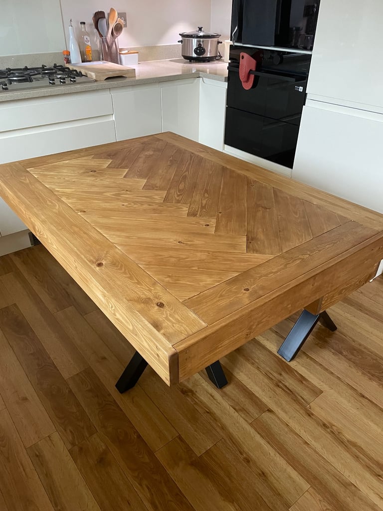 Herringbone Design Dining Table with Bench