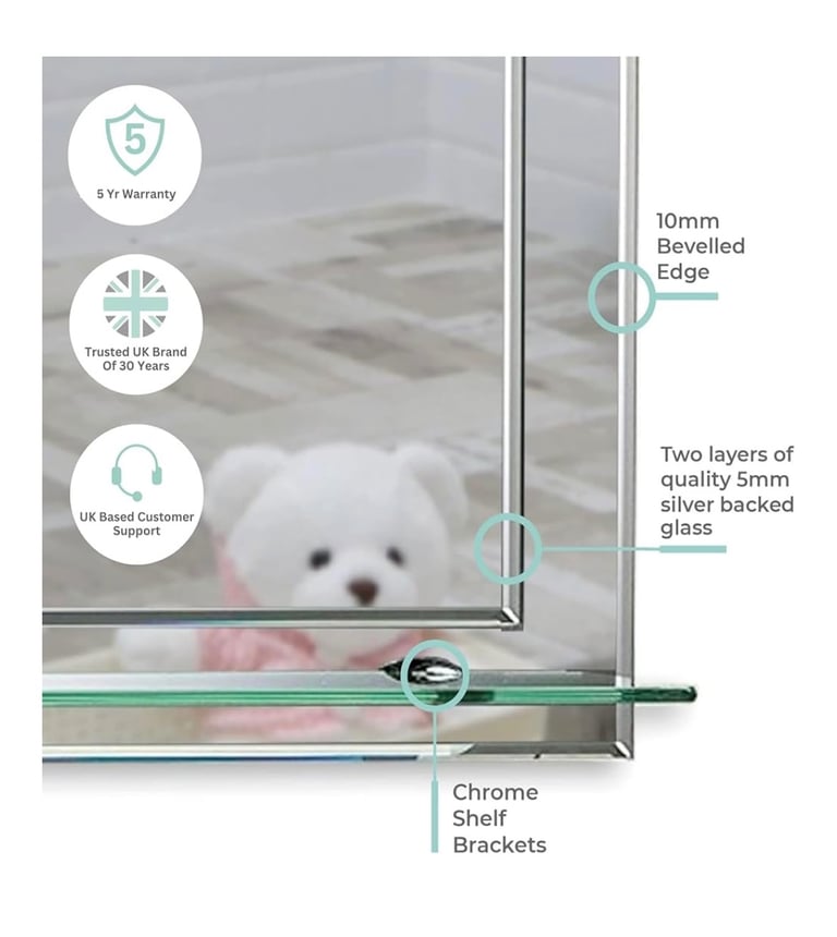 Bathroom Mirror with attached shelf