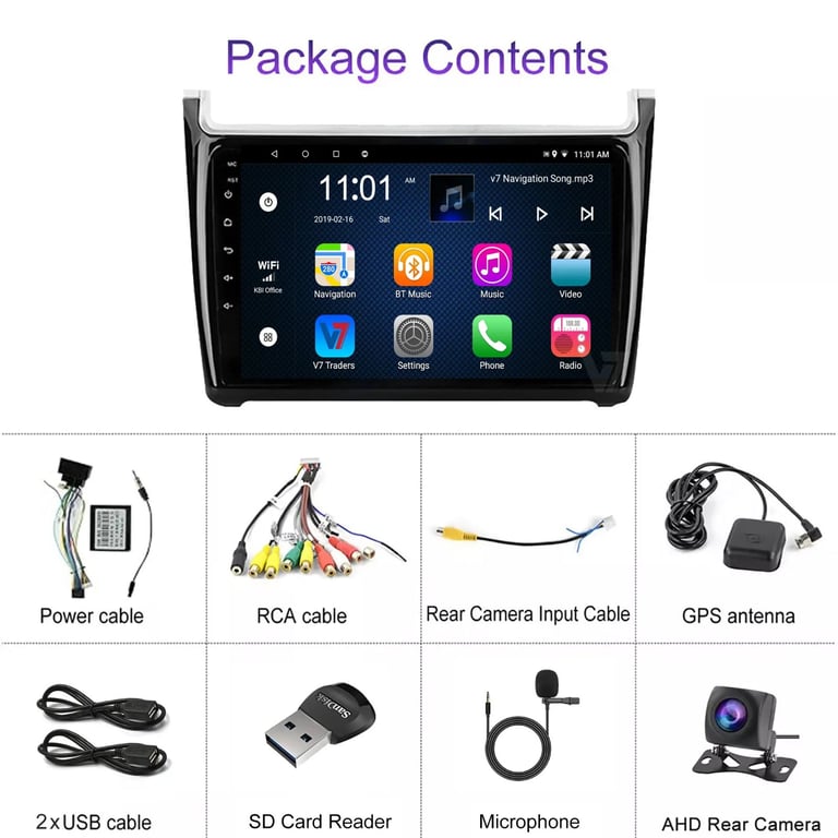 VW Polo 5 CARPLAY Android Auto HD Screen Head Unit GPS Stereo LCD Panel V7
