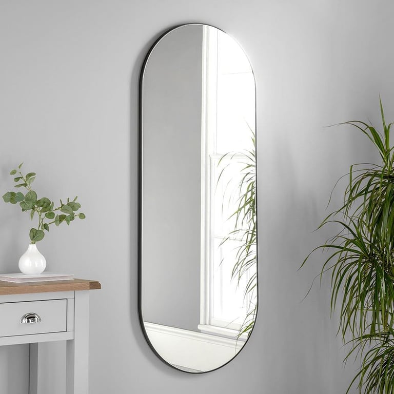 image for Set of two black full length curved wall mirrors 