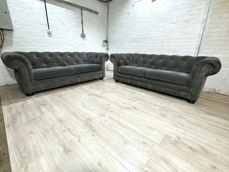 image for Grey Chesterfield 3 seater sofa set 