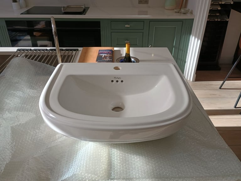 image for Burlington Riviera D shaped ceramic bathroom basin