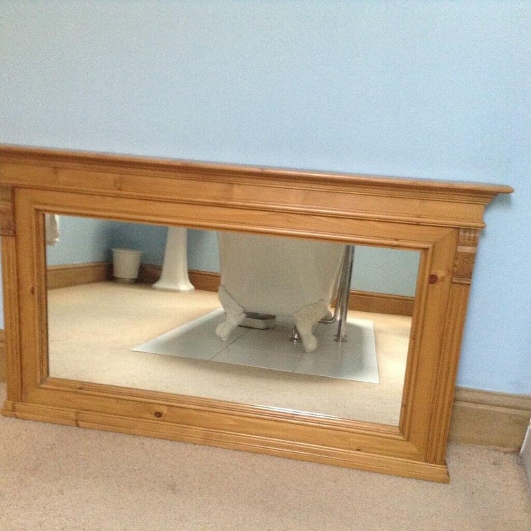 Mirror solid pine wall mirror, 46" by 27" with engraving