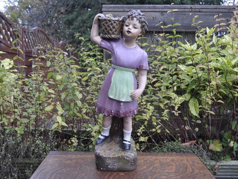 image for Large vintage 1930s chalkware figurine of a girl