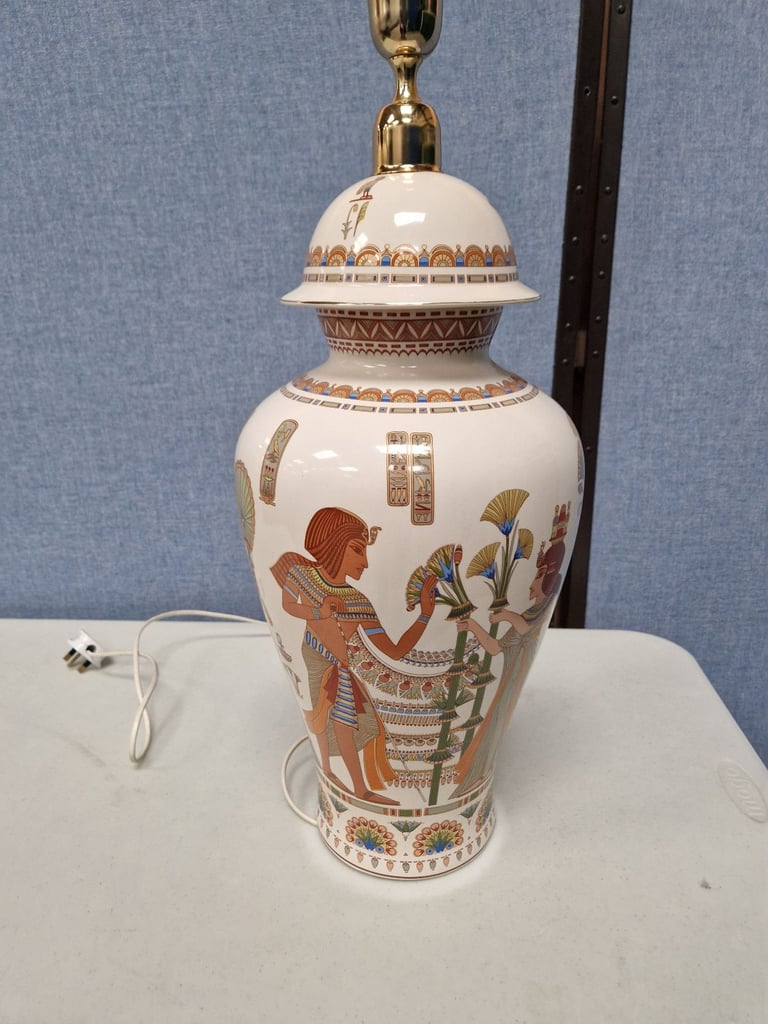 Large ceramic lamp base with egyptian scenes