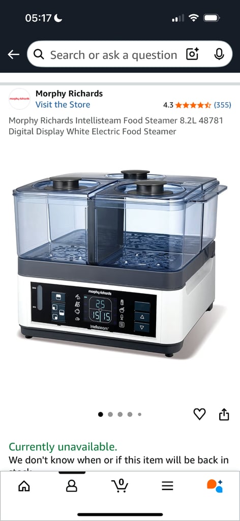 image for Morphy Richards Intellisteam Food Steamer 8.2L [Unboxed - Rarely Used]