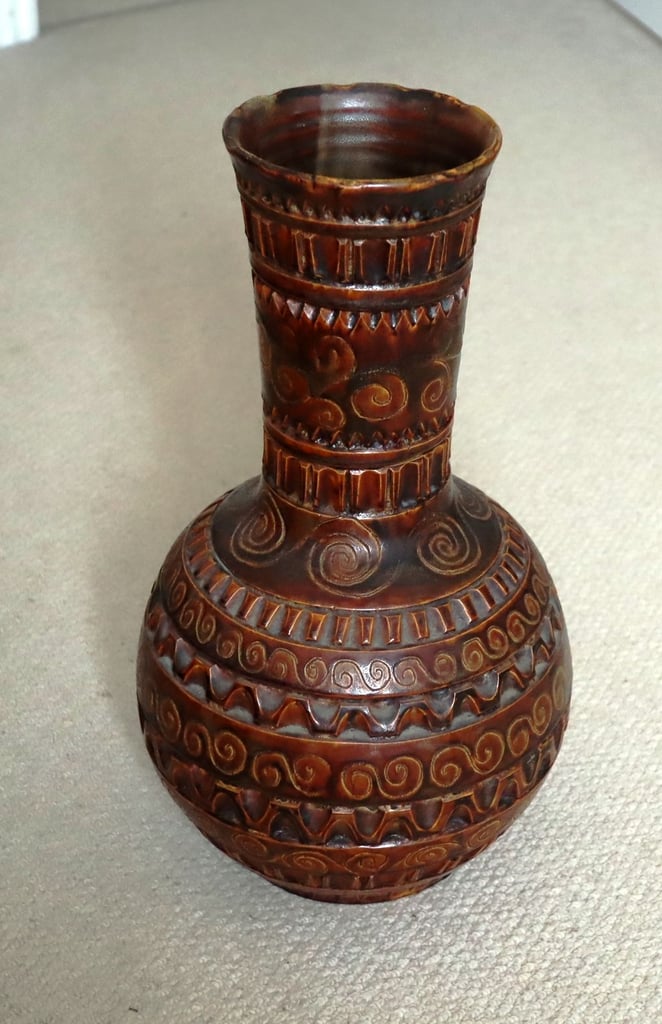 image for FRENCH Vintage Vase Aztec type Style hand made in France 1966 bought in Paris