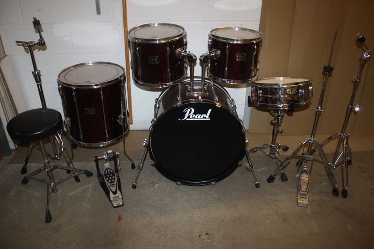 image for Pearl Export Wine Red 5 Piece Refurbished Drum Kit ~ 22in Bass ~ Hardware Included ~ £450 ono
