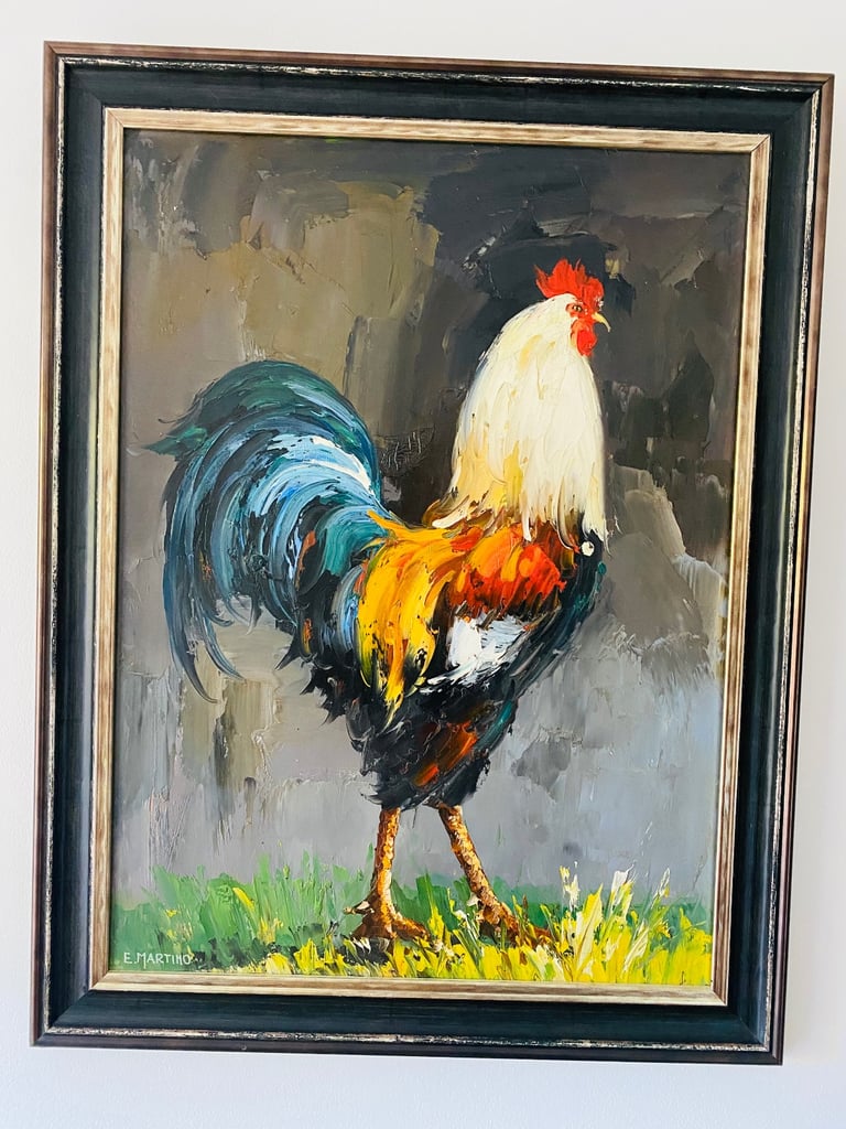 image for Large Framed Original Painting of Cockerel  