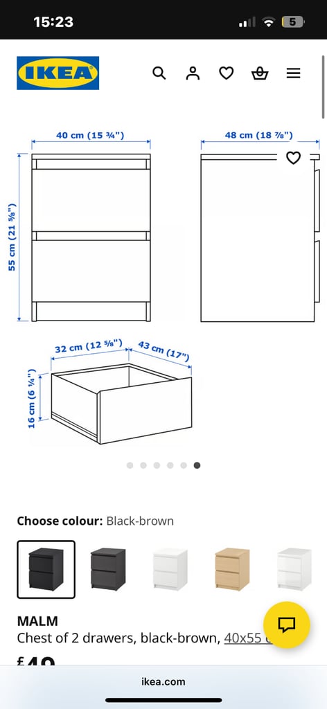 Ikea malm black brown bedside table 