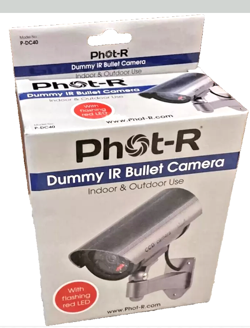Dummy Bullet Surveillance Security Camera, Black Indoor/Outdoor, Phot-R P-DC40BK