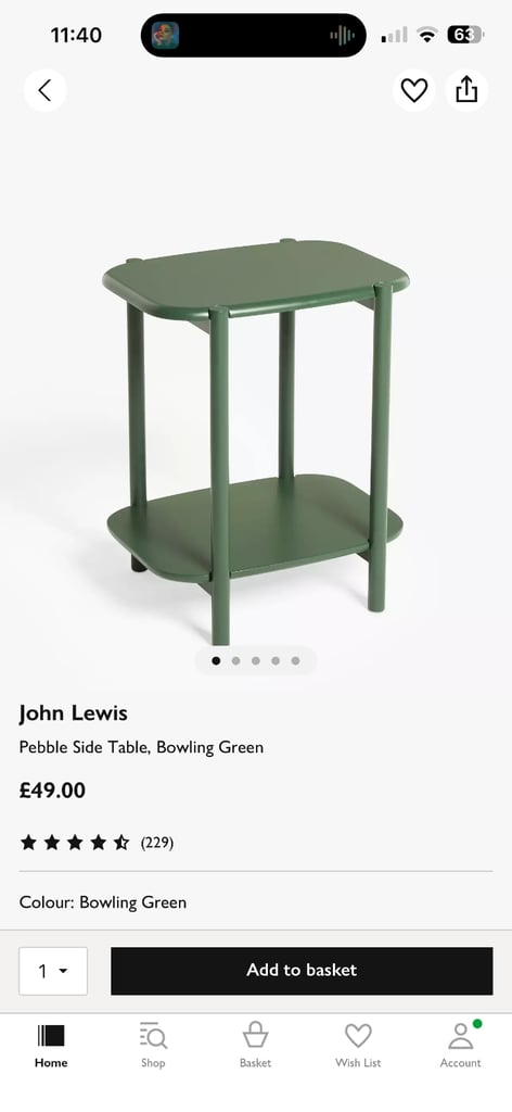 Set of John Lewis Green Bedside tables