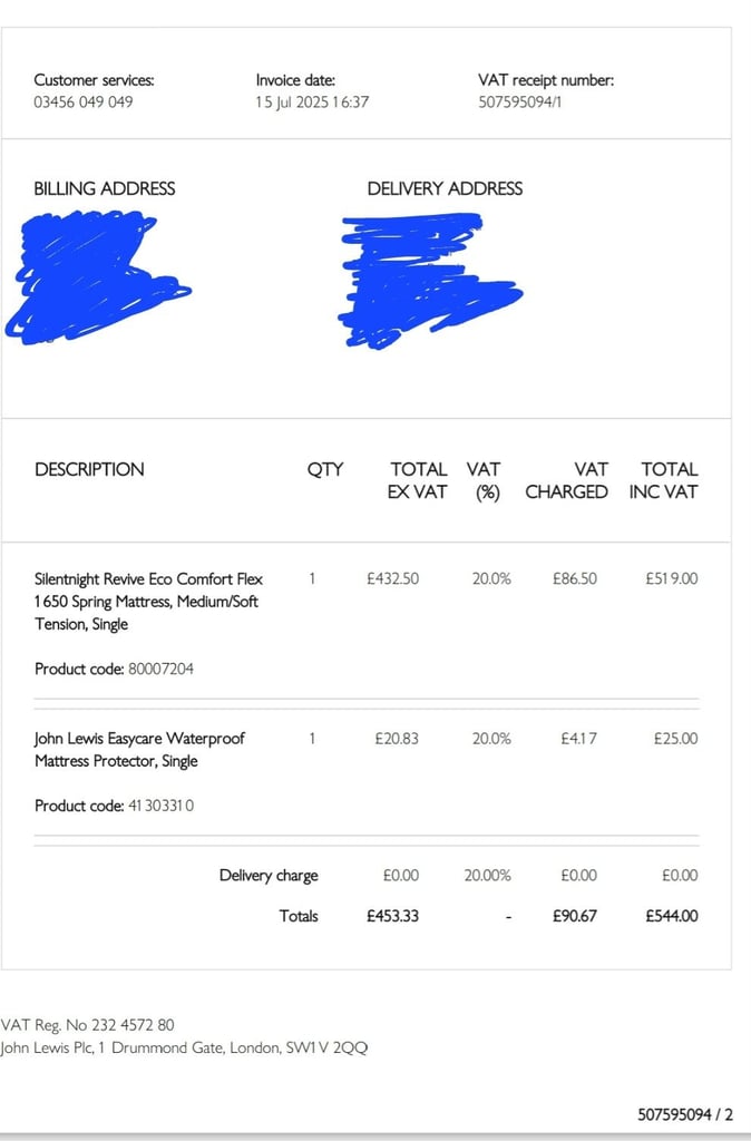 NEW SilentNight 1650 pocket spring single mattress John Lewis, price negotiable