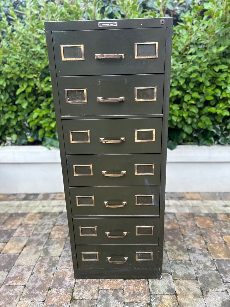 image for Industrial bottle green steel & brass army cabinet 