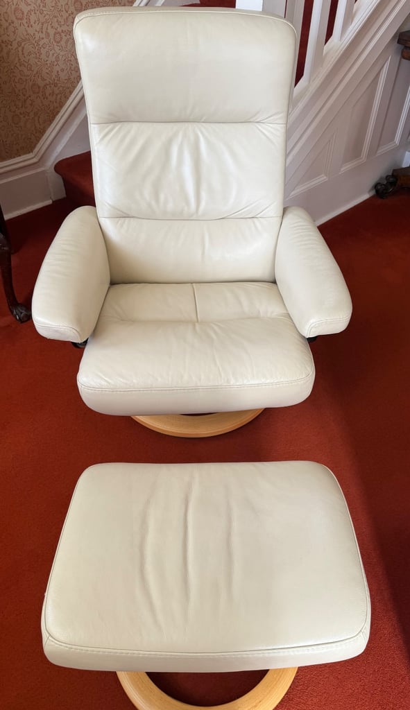 image for Stressless Erkones reclining leather chair and stool 