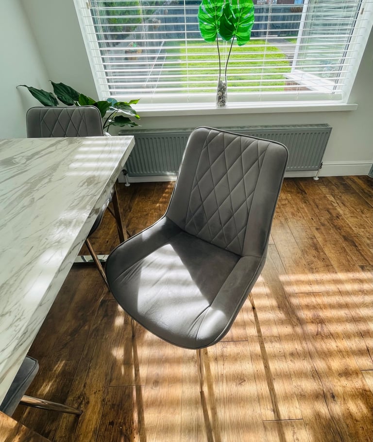 Grey and white marble effect dining table with 3 chairs 